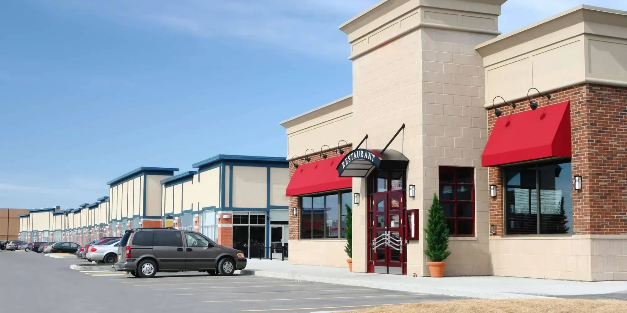 Modern Buildings Red Awnings Oakland County Michigan